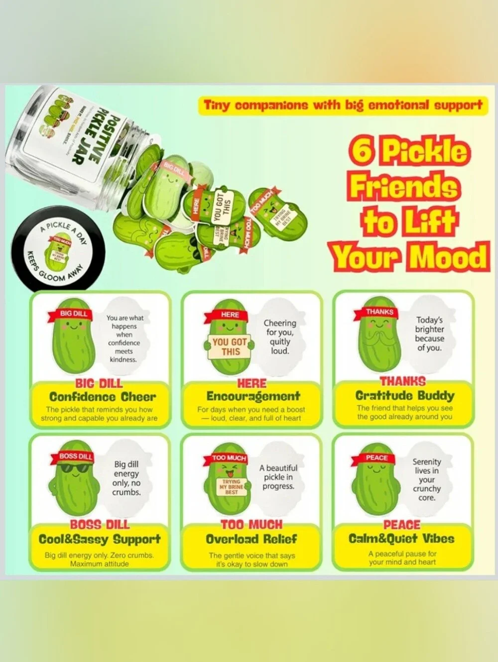 Positive Pickle Cards Jar, 60 Daily Positive Affirmation Cards